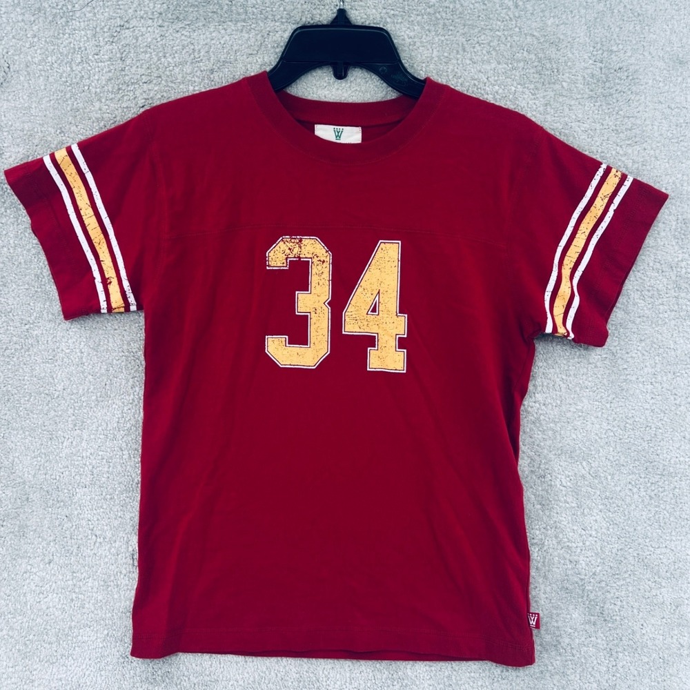 Wes and Willy Football Jersey T-Shirt Youth Size M Red Distressed 34 Retro